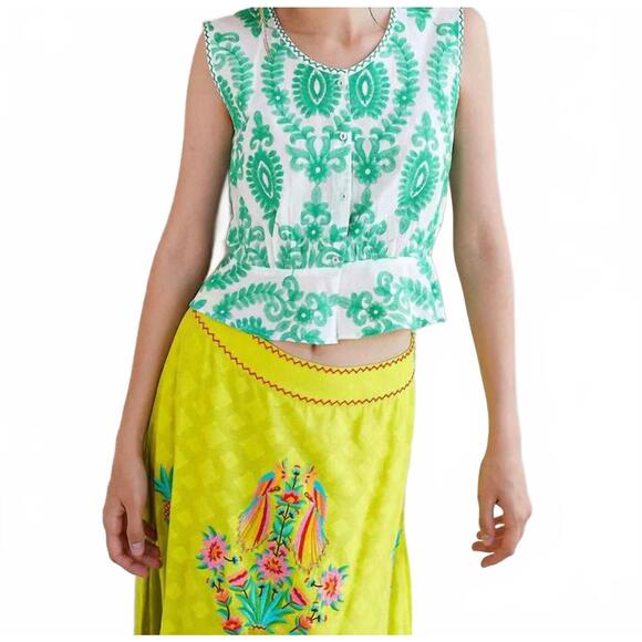 NIMO WITH LOVE Tops - NEW NIMO WITH LOVE angelica blouse in white green ornament embroidery